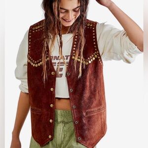 Free People X Understated Western Rachel Studded Suede Vest – Size Small